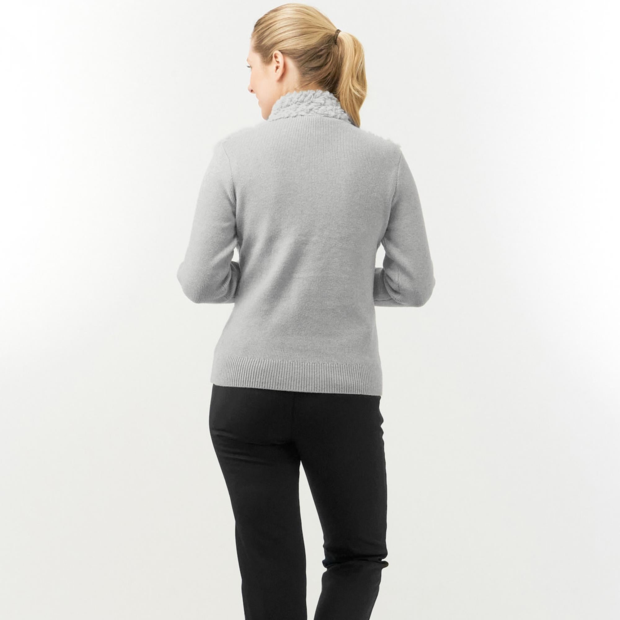 Pure Golf Ellisa Knitted Faux Fir Front Ladies Golf Mid Layer Pale Grey